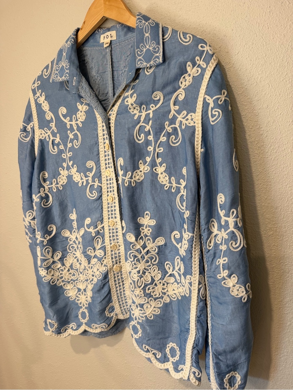 POL Embroidered Relaxed Button-Front Top - Picture 5 of 12
